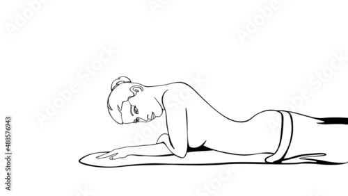 Continuous one line drawing. Young woman in spa massage, side view. Vector illustration for banner, web, design element, template, postcard.