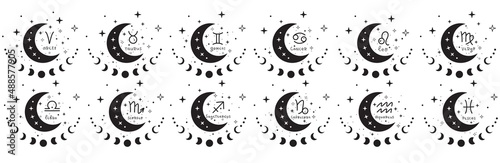 Zodiac astrology horoscope design vector illustrations set. esoteric zodiacal horoscope templates