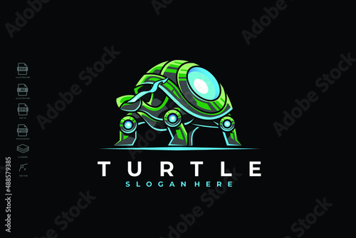 Modern Mecha Robotic Turtle Logo Design Template photo