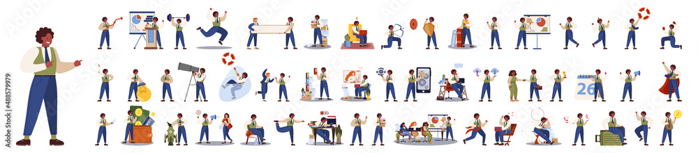 Businessman character set. Poses and meeting, data and hero. Character Businessman character set. Poses and meeting, data and hero. Character