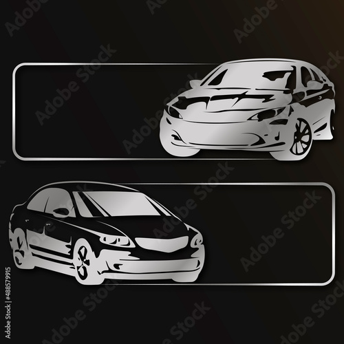 Car with a frame on a black background. Symbol for auto repair and service