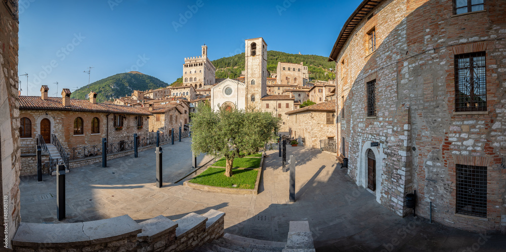 Panoramic view of historic town of Gubbio, Umbria, Italy
