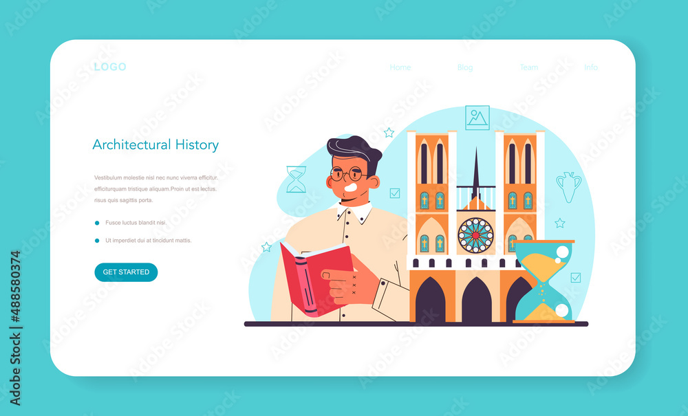 History of art web banner or landing page. Historian specializing on arts