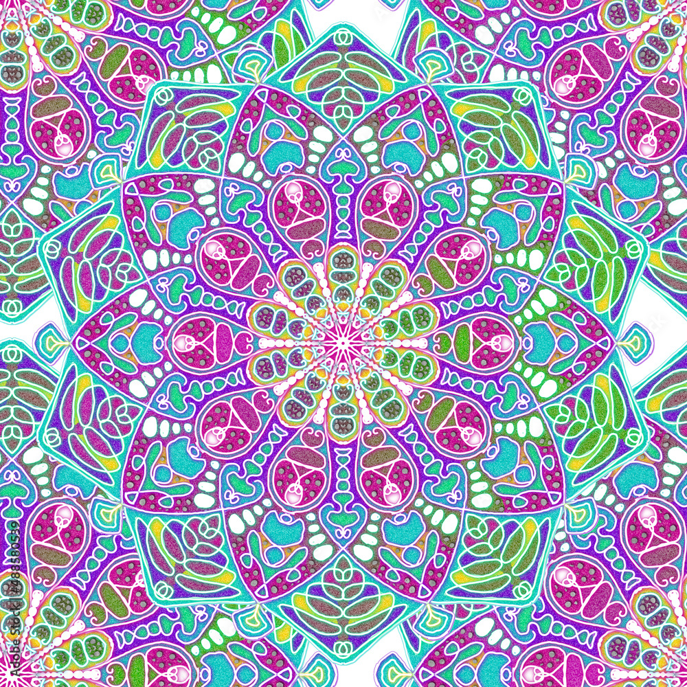 colored hand drawn mandalas and seamless mandala patterns