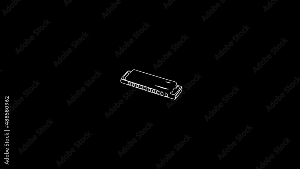 white linear mouth organ silhouette. the picture appears and disappears on a black background. white linear mouth organ silhouette. the picture appears and disappears on a black background.