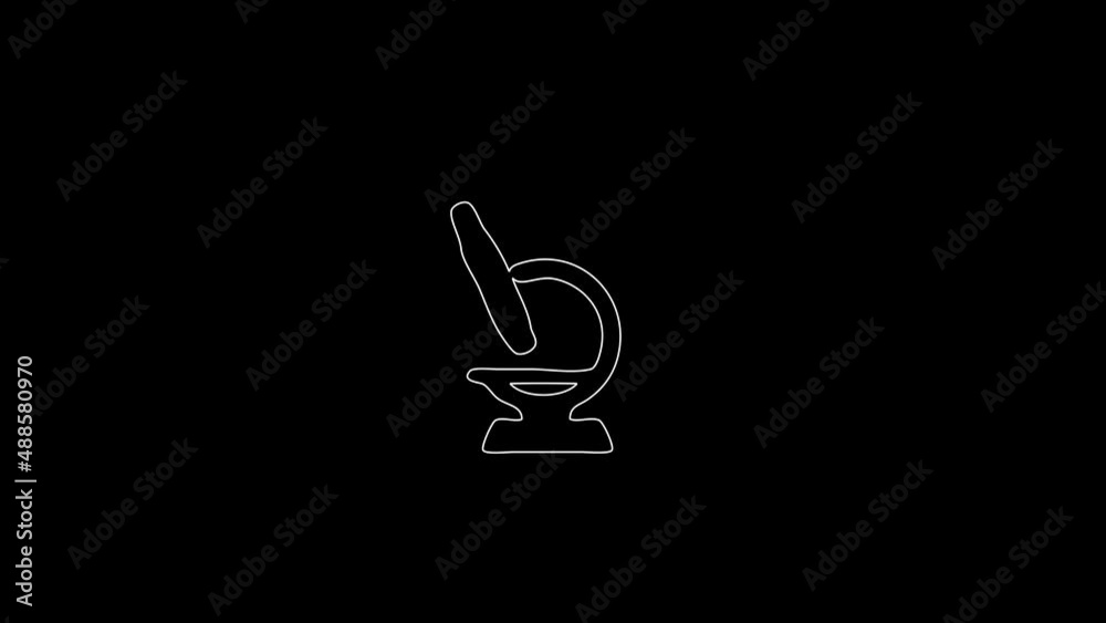 white linear microscope silhouette. the picture appears and disappears on a black background. white linear microscope silhouette. the picture appears and disappears on a black background.