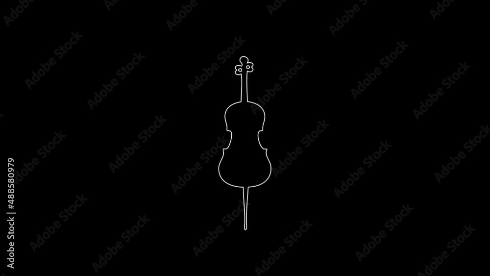 white linear cello silhouette. the picture appears and disappears on a black background. white linear cello silhouette. the picture appears and disappears on a black background.