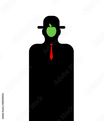 Son of man. man and apple on his face.  abstract art painting