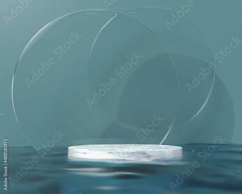 Fototapeta 3D render round podium on water background