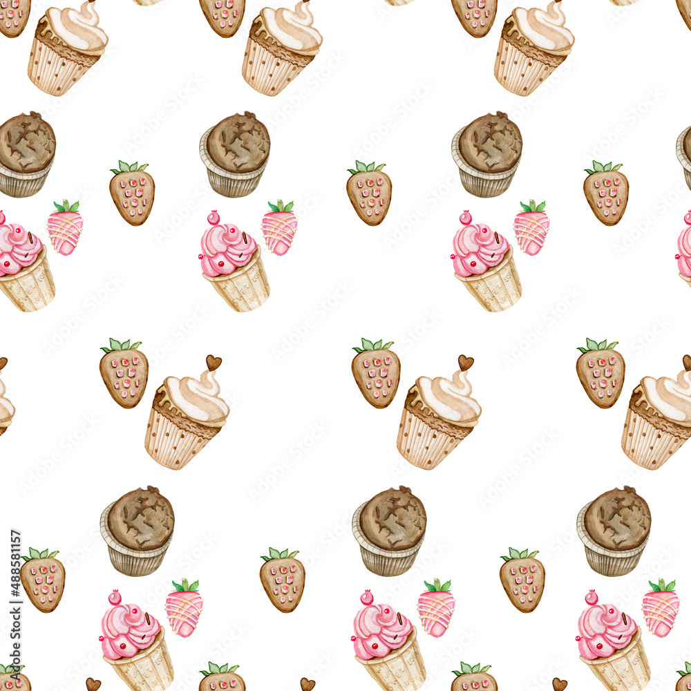 Seamless Pattern Digital Paper Wallpaper Fabric Tablecloth Sweets Cupcakes Donuts