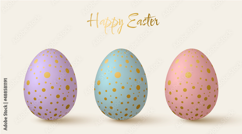 Easter eggs collection. Cute 3d design elements in pastel colors with golden dots pattern. Easter eggs collection. Cute 3d design elements in pastel colors with golden dots pattern.