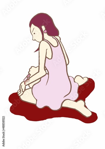 パーソナリティ障害 カッターでリストカットする女性のイラスト シンプル 血まみれ