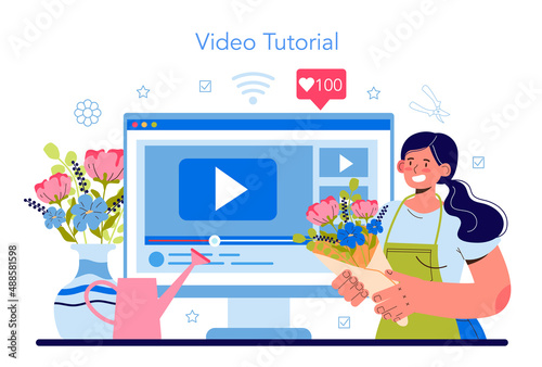 Florist online service or platform. Floral designer making or arranging
