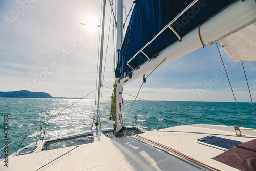 Yacht sailing on tropical sea in sunny day, Private yachting, Leisure acitivities, Recreational pursuit, Travel and summer