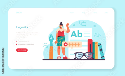 Linguistic web banner or landing page. Scientific study of language