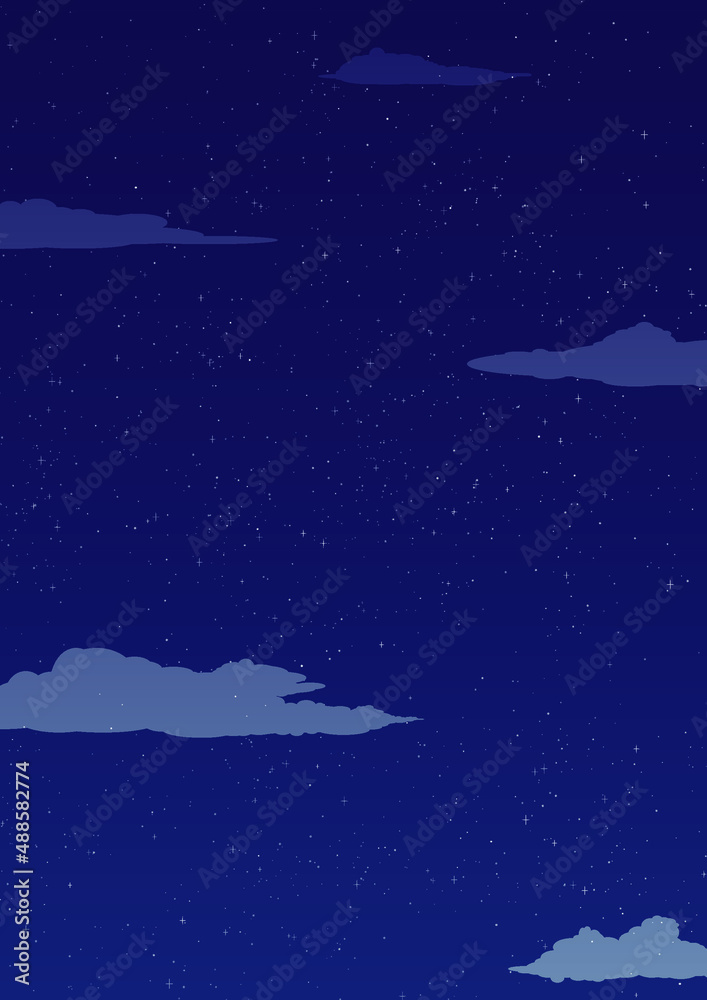 Night starry sky, dark blue space background with stars and clouds. Vector illustration Night starry sky, dark blue space background with stars and clouds. Vector illustration