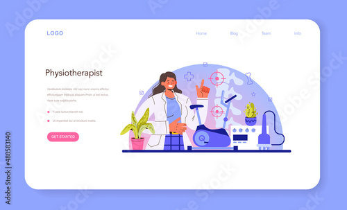 Physiotherapy web banner or landing page. Doctor helping patients