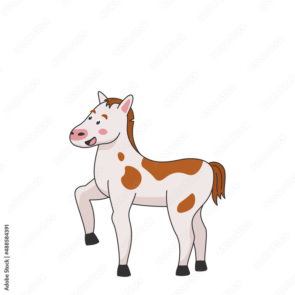 Cartoon cute spotted foal standing and smile