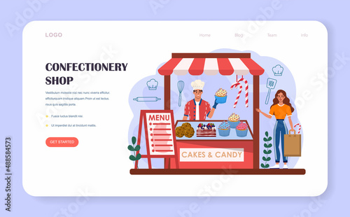 Confectioner web banner or landing page. Professional confectioner