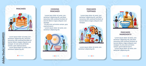 Pancake mobile application banner set. Tasty pancake for breakfast