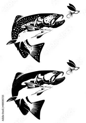 Fly fisherman fishing.graphic fly fishing.clip art black fishing on white background - Vector