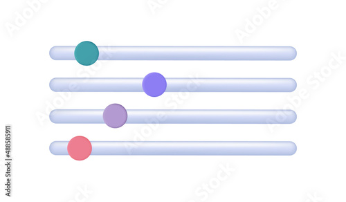 3d scrollbar, vector illustration.  Slider bar volume, brightness. Panel switch control. Concept toggle scroll. User interface, play two button. Horizontal drag shape, level, scale, fader. Loading 