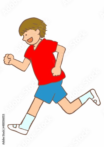 発達障害　多動のため走り回るADHDの小学生の男の子のイラスト photo