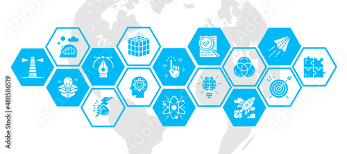 Creative web banner with icon set. Innovation, startup, artwork, project, idea illustration concept for business webpage, financial banner.