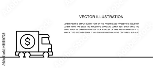 Vector money truck, transfer cash, banking car one line icon. Continuous one line illustration.