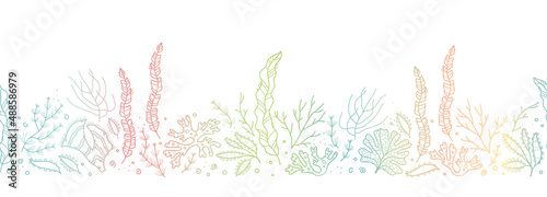 Cute seaweed seamless pattern, hand drawn underwater background, great for textiles, banners, wallpapers, wrapping - vector design