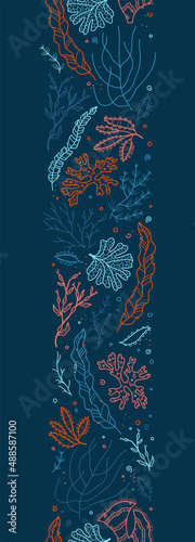 Cute seaweed seamless pattern, hand drawn underwater background, great for textiles, banners, wallpapers, wrapping - vector design