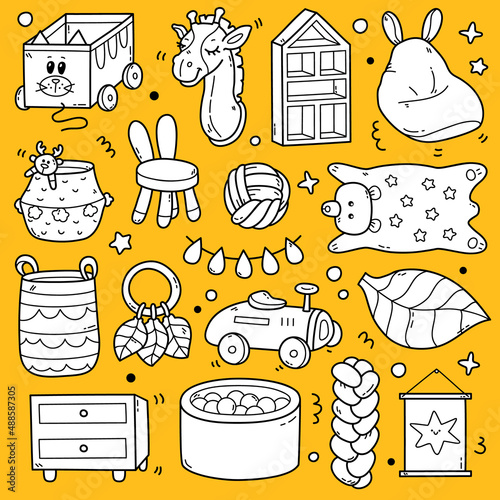 Cute vector collection of outline baby doodles decor for kids room