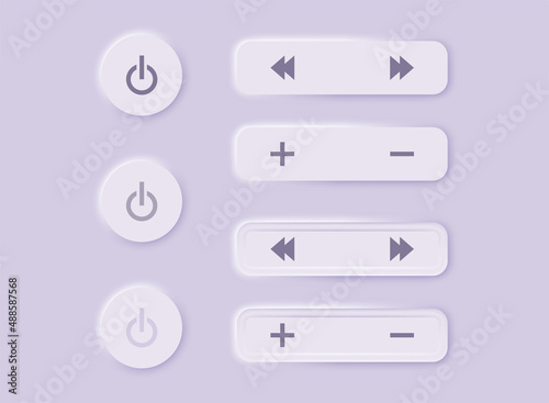 Light neomorphism clay interface increase decrease volume on power button for mobile application phone screen device UI template