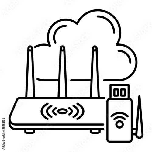 IOT wifi Router Concept, Cloud internet wireless Device Vector Icon Design, Cloud computing Symbol, Client server model Sign, Web Hosting and Edge device stock illustration