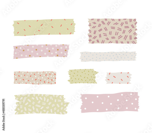 Set of patterned washi tape stripes. Hand drawn doodle sticky tape. 