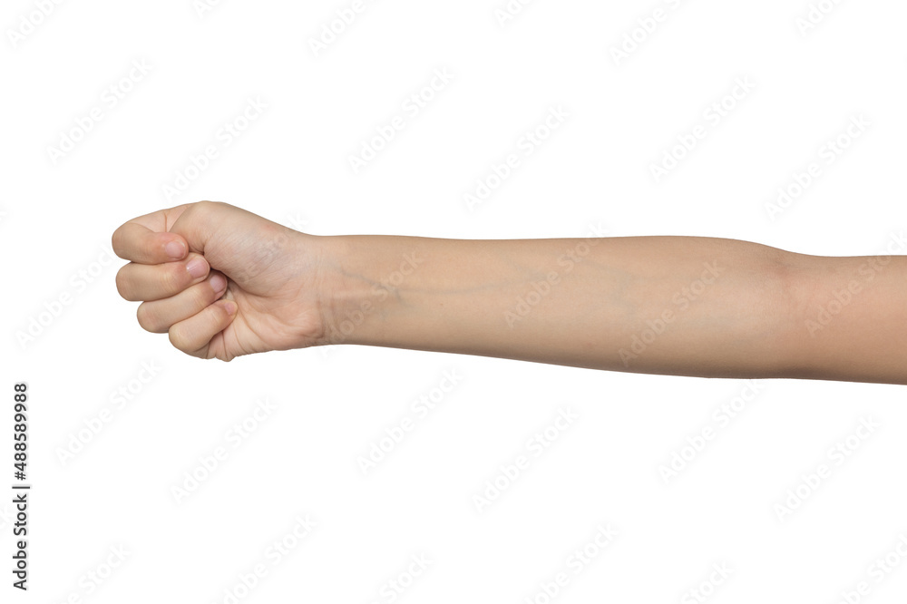 Baby hand showing sign with white background Baby hand showing sign with white background