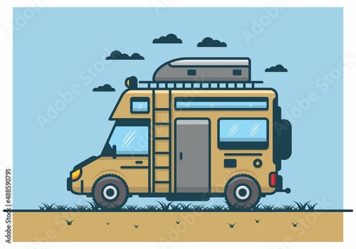 Motorhome with roof box flat illustration