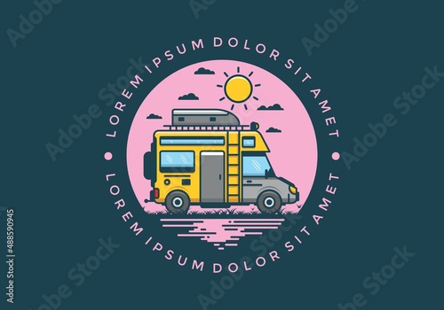 Motorhome with roof box flat illustration