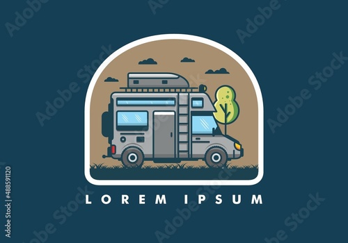 Motorhome with roof box flat illustration