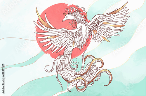 abstract illustration of mythological bird phoenix Fenghuang	