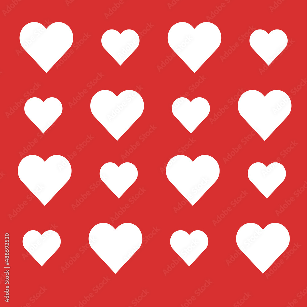 White hearts on a bright red background. love hearts pattern. illustration