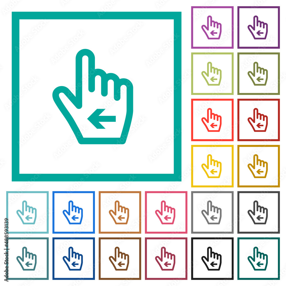 Obraz premium Hand cursor left outline flat color icons with quadrant frames