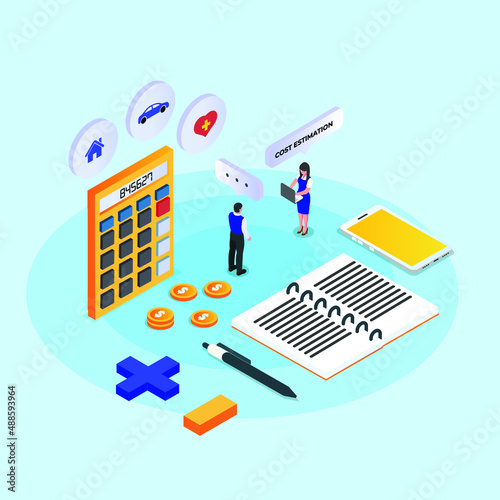 Insurance agent with client talks about health estimation isometric 3d vector concept for banner, website, illustration, landing page, flyer, etc.