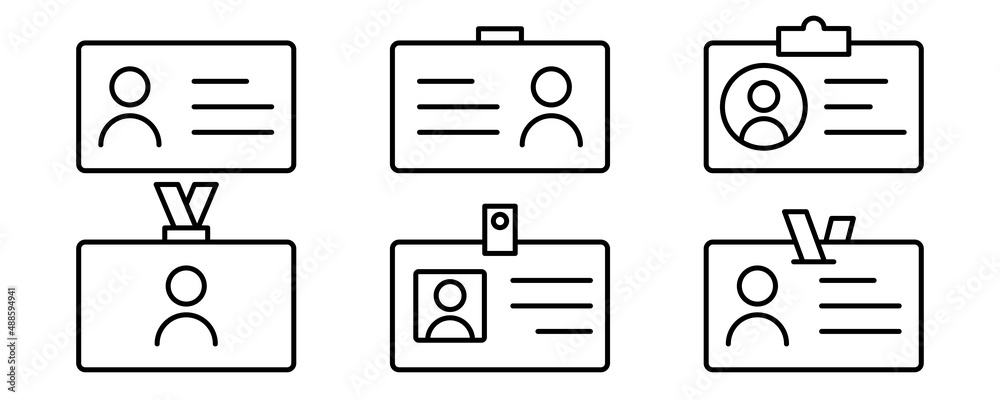 ID card in line. ID badge icon set. Identification card in outline. Pass card icon in line. Pass document in outline. Stock vector illustration ID card in line. ID badge icon set. Identification card in outline. Pass card icon in line. Pass document in outline. Stock vector illustration