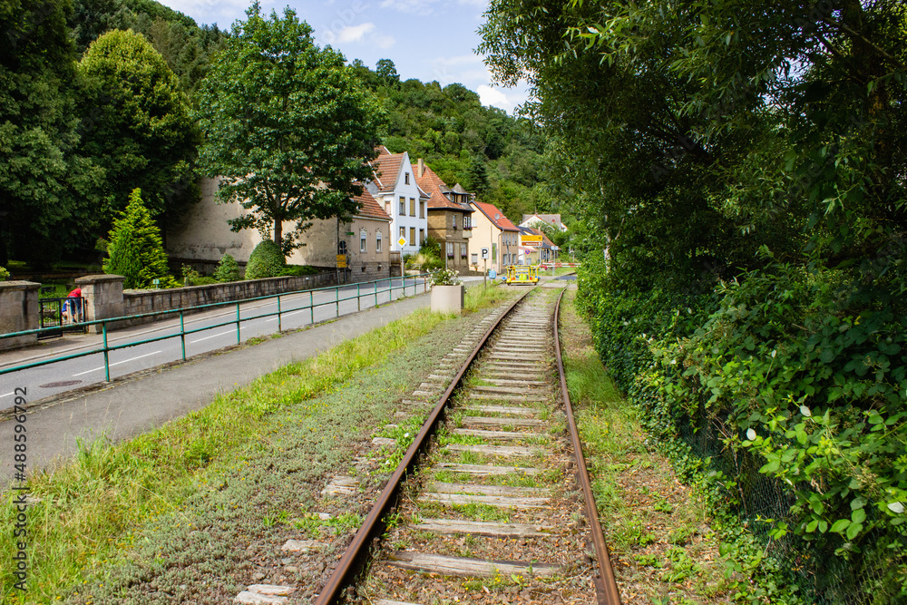 Fototapeta premium summer landscape scenery with railroad