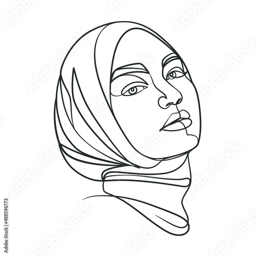 Continuous line drawing of hijab girl
