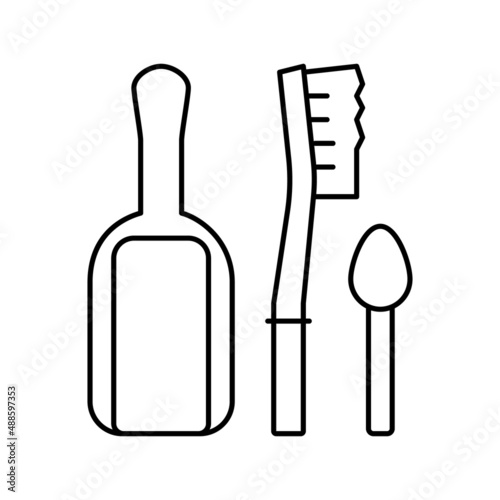 shovel, brush and spoon for prepare coffee line icon vector illustration