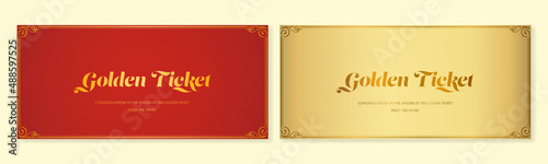 Golden ticket.Set of vector templates in red and gold colors in a classic style for any event. Can be used for web and printing.
