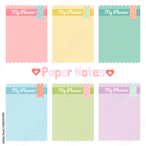 Cute paper notes. Stationary set. Scrapbook notes and cards.Printable planner stickers. To Do List note. Template for your message. Decorative planning element. Vector illustration.