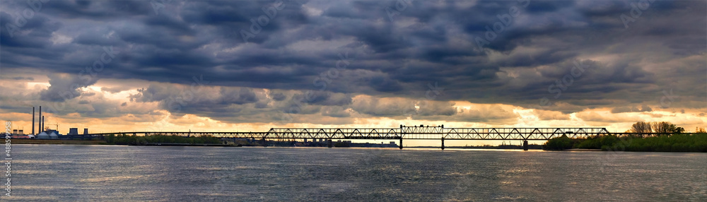 Bridge over the river at sunset - Danube river